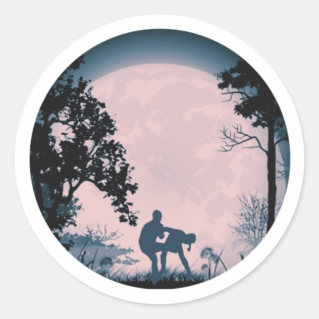 Redonda Gracioso Krav Maga Groin Kick Full Moon Pegatina P (Anverso)