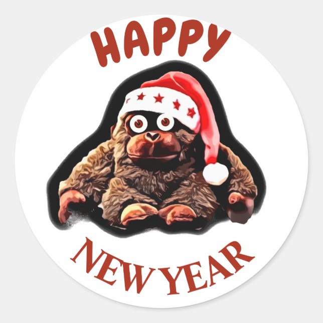 Redonda Gracioso y feliz pegatina de año nuevo (Anverso)