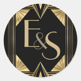 Redonda Gran Gatsby art deco elegante Pegatina de bodas