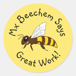 Redonda Gran Pegatina de trabajo de Abeja Amarilla