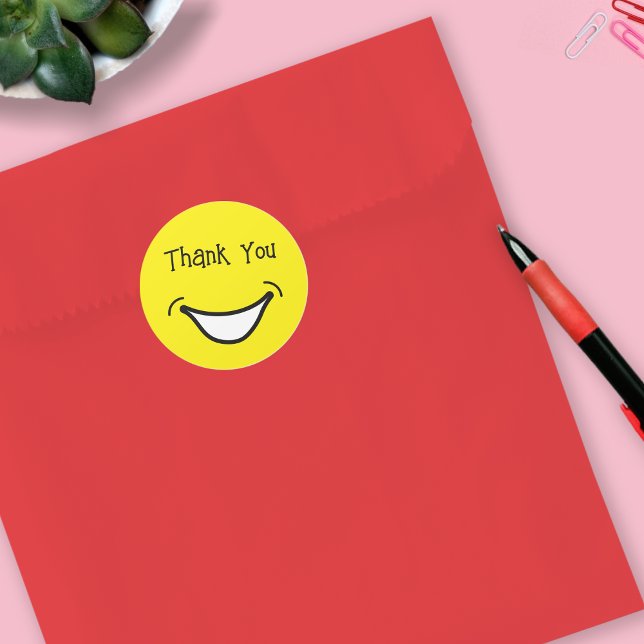 Redonda Gran sonrisa dulce y colorida gracias Pegatina (Thank you sticker yellow)