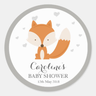 Redonda Gray Fox Woodland Love Heart Pegatina de Baby Show
