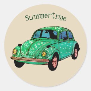 Redonda Green Hippie Car Mandala Art Summertime Pegatina