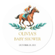 Greenery Horse Race Shower pegatina redondo clásic