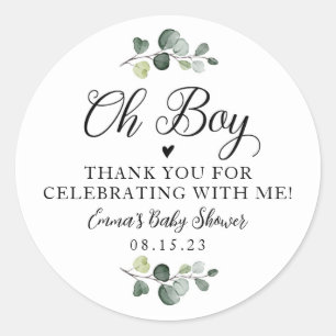 Redonda Greenery Oh Boy Baby Shower Pegatina