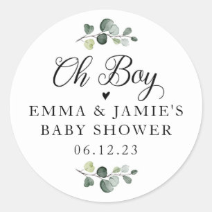 Redonda Greenery Oh Boy Baby Shower Pegatina