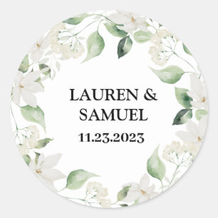Redonda Greenery Watercolor Floral Wreath Boda Pegatina