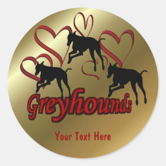 Redonda Greyhounds Y Red Hearts Dog Pegatina