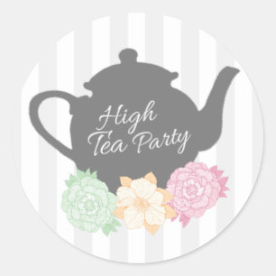Redonda Gris Stripe & Teapot High Tea Pegatina