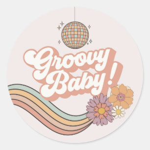 Redonda Groovy Baby Shower Retro Favor Pegatina