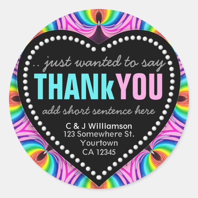 Redonda Groovy Happy Neon Fun Gracias Pegatina (Anverso)