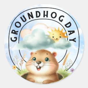 Redonda Groundhog Classic Round Pegatina - Celebrar el ter