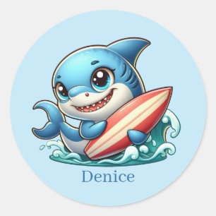 Redonda Guay surfing shark add name Pegatina de Ronda clás