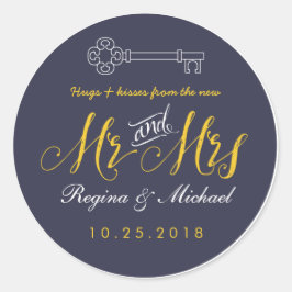 Redonda Guión de clave rusa Sr. y Sra. Wedding Pegatina a 