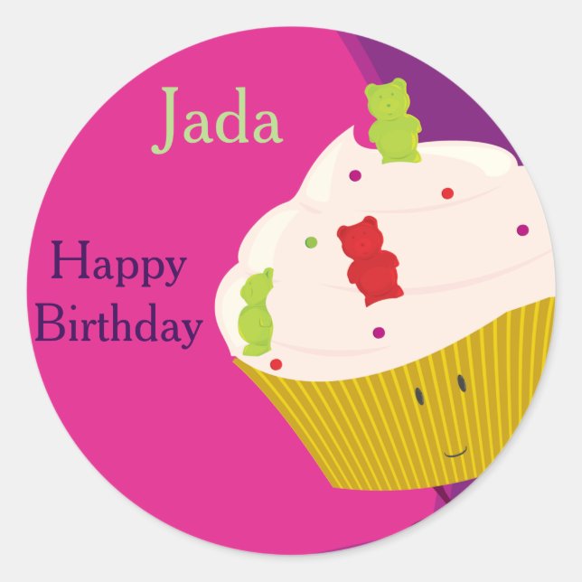 Redonda Gummy Bear Cupcake | PEGATINA (Anverso)