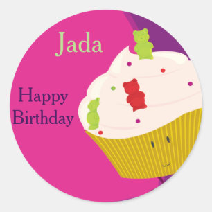 Redonda Gummy Bear Cupcake   PEGATINA