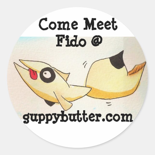 Redonda Guppy Butter Ven A Conocer A Fido Pegatina (Anverso)