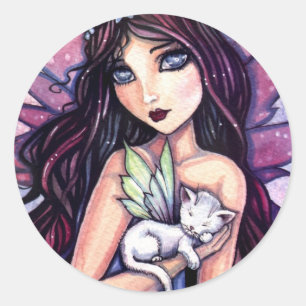 Redonda Hada con Pegatina de gato blanco por Molly Harriso