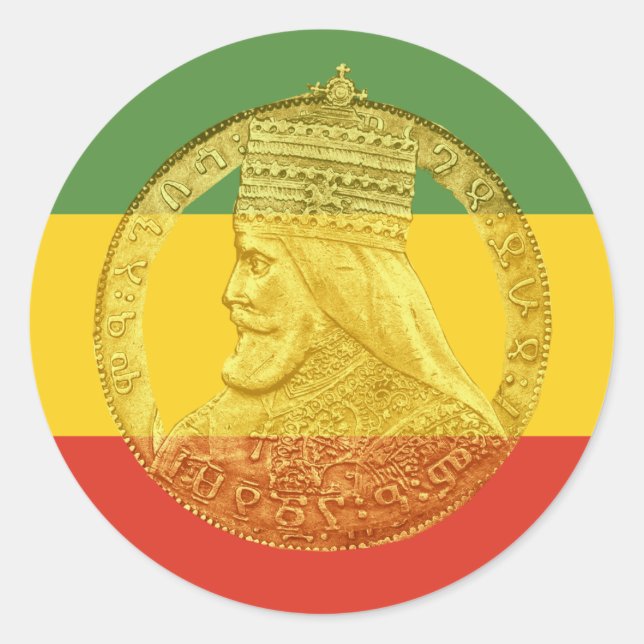 Redonda Haile Selassie Red Gold Green Pegatina (Anverso)