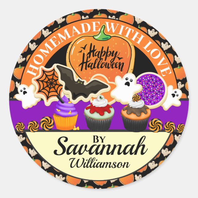 Redonda Halloween Casero Con Pegatina De Amor (Anverso)