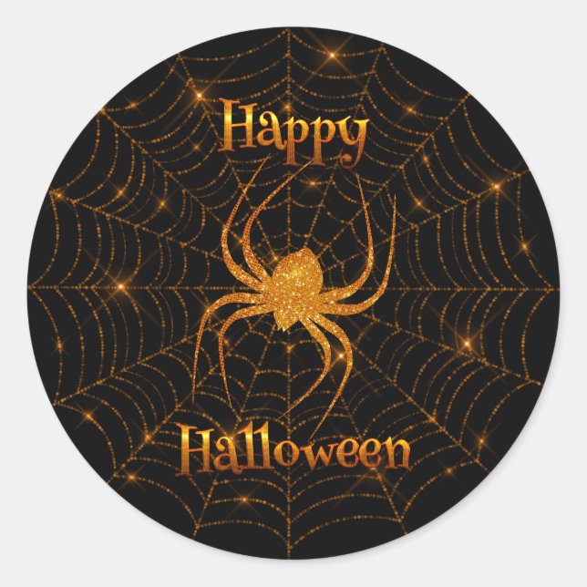 Redonda Halloween - Naranja Spider Pegatina de Ronda Web (Anverso)