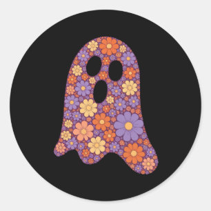 Redonda Halloween Pegatina de fantasma floral
