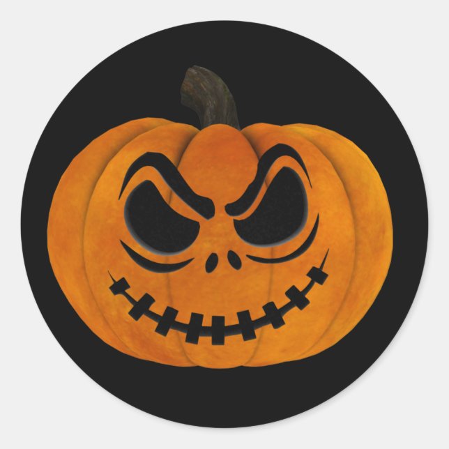 Redonda Halloween Scary Jack O Lantern Pumpkin Pegatina (Anverso)