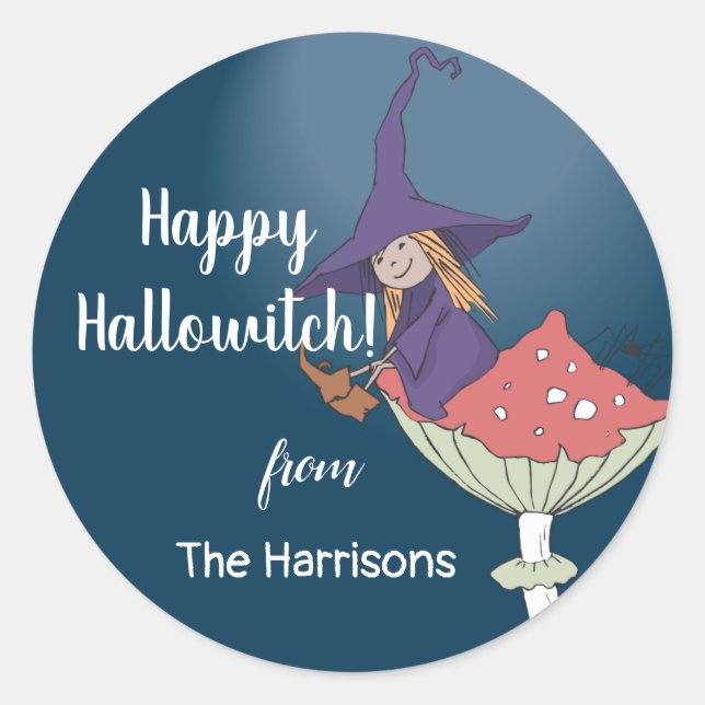 Redonda Halloween Violet Cute Witch Classic Round Pegatina (Anverso)