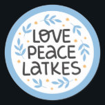 Redonda Hanukkah Peace and Latkes Pegatina<br><div class="desc">Diseño de Hanukkah.</div>