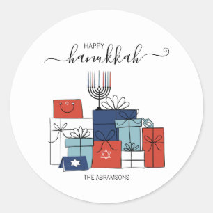 Redonda Hanukkah Regalos y Menorah Pegatina de vacaciones