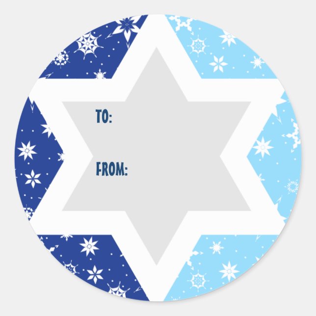 Redonda Hanukkah Star of David Snowflake Gift Pegatina (Anverso)