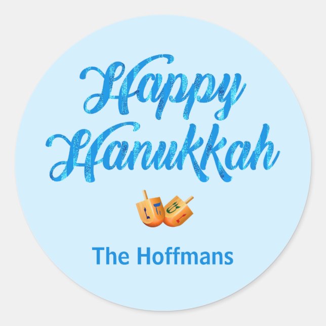 Redonda Happy Hannukah Pegatina (Anverso)