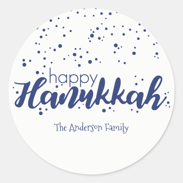 Redonda Happy Hanukkah Snow Bubbles Pegatina Gift Tag (Anverso)