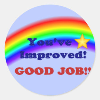 Redonda ¡Has mejorado! Pegatina arcoiris, pequeño