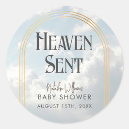 Redonda Heaven Sent Sky Blue Clouds Pegatina de Baby Showe