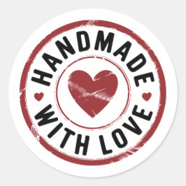 Redonda Hecho a mano con amor Pegatina de corazón negro y 
