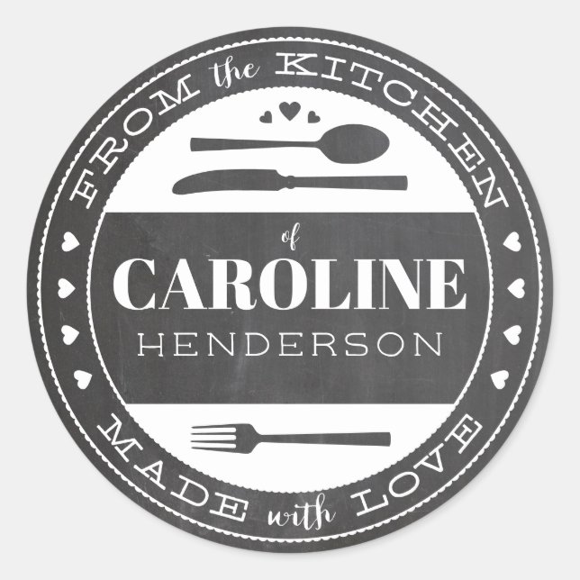 Redonda Hecho con amor Chalkboard Comida Regalo Pegatina r (Anverso)