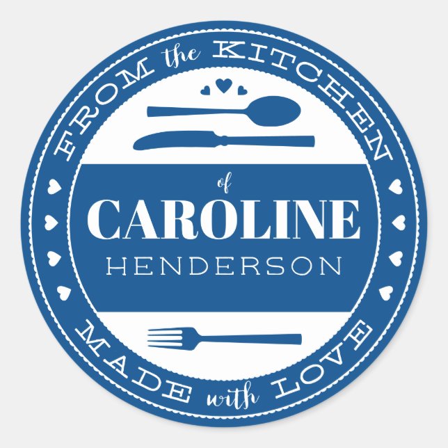 Redonda Hecho con amor Comida Regalo Pegatina azul marino (Anverso)