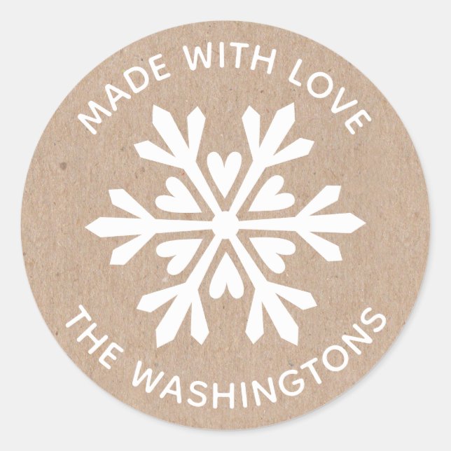 Redonda Hecho con amor Navidades de Kraft Pegatina de Snow (Anverso)