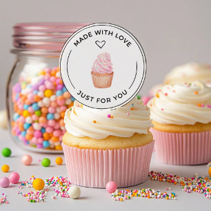 Redonda Hecho con amor Pegatina Cupecake