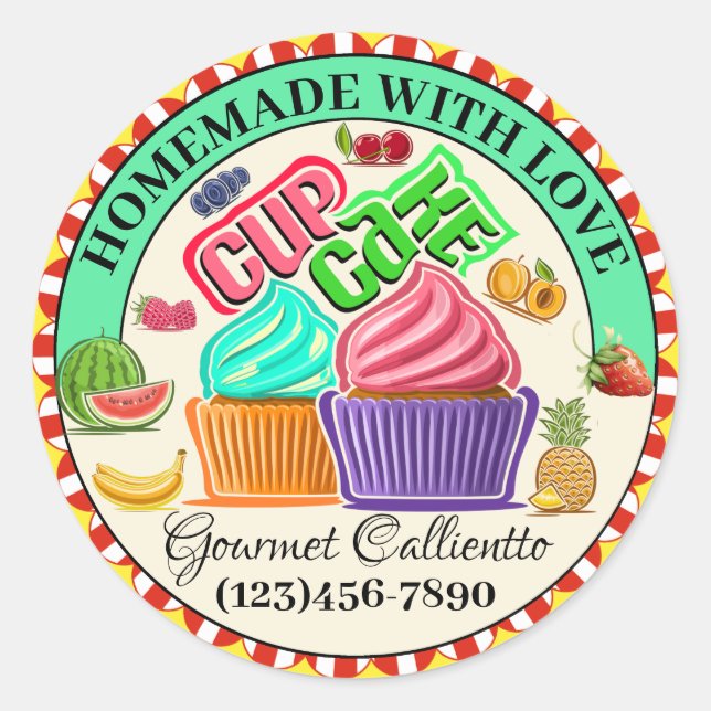 Redonda Hecho con amor Pegatina de alimentos (Anverso)