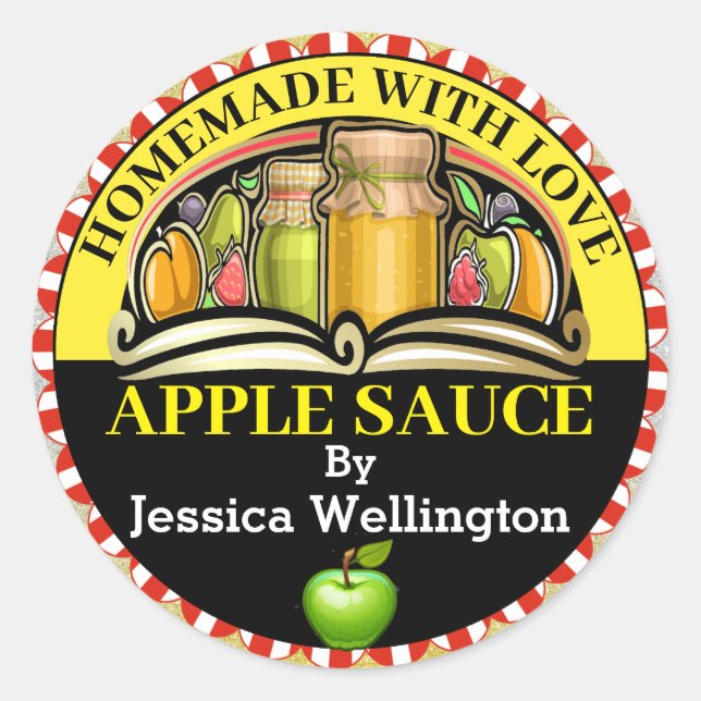 Redonda Hecho con amor Pegatina de alimentos (Anverso)