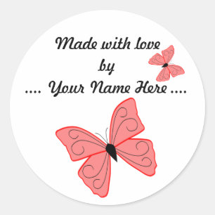 Redonda Hecho con el pegatina de la mariposa del amor