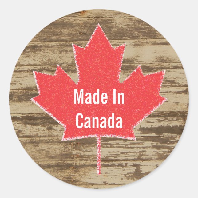 Redonda Hecho En Canadá Pegatina Rústico (Anverso)
