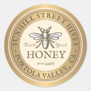 Redonda Heraldic Bee Metallic Gold & Ivory Honey Pegatina