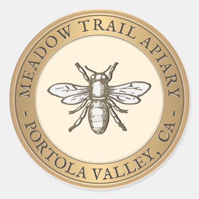 Redonda Heraldic Bee Metallic Gold & Ivory Pegatina (Anverso)