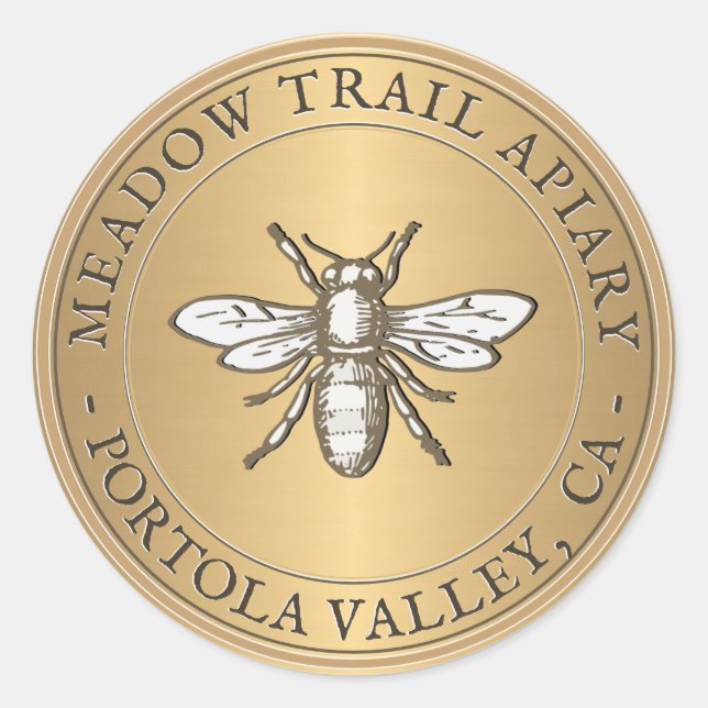 Redonda Heraldic Bee Metallic Gold Pegatina (Anverso)