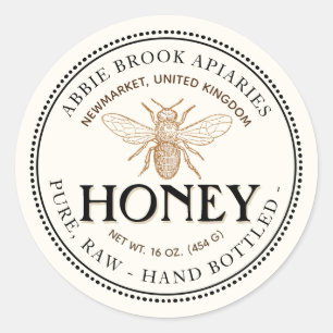 Redonda Heraldic Bee Raw Hand Bottled Honey Pegatina