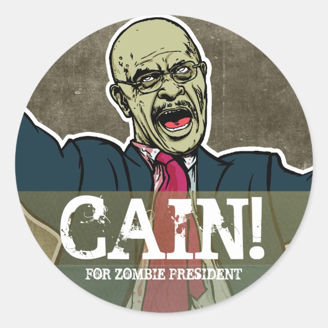 Redonda Herman Cain por el Pegatina del presidente zombi (Anverso)
