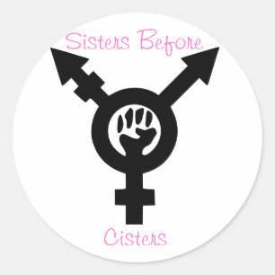 Redonda Hermanas ante Pegatina transfeminista cisternas